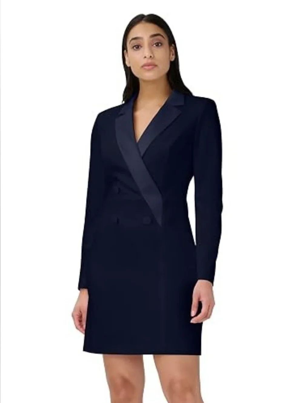 NWT Adrianna Papell Blue Tuxedo Long-Sleeve Sheath Dress Size 4